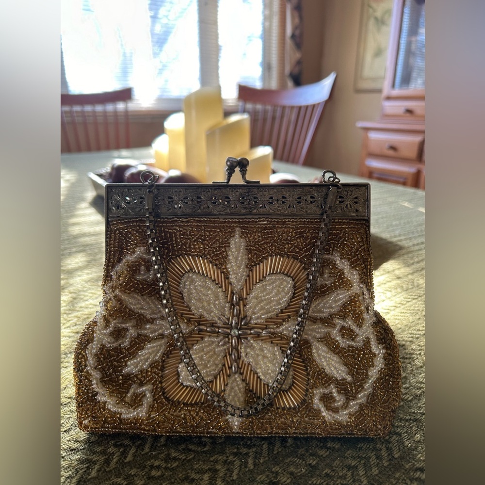 Vintage Gold Art Deco Beaded Purse Snap Small Cóctel Purse Womens